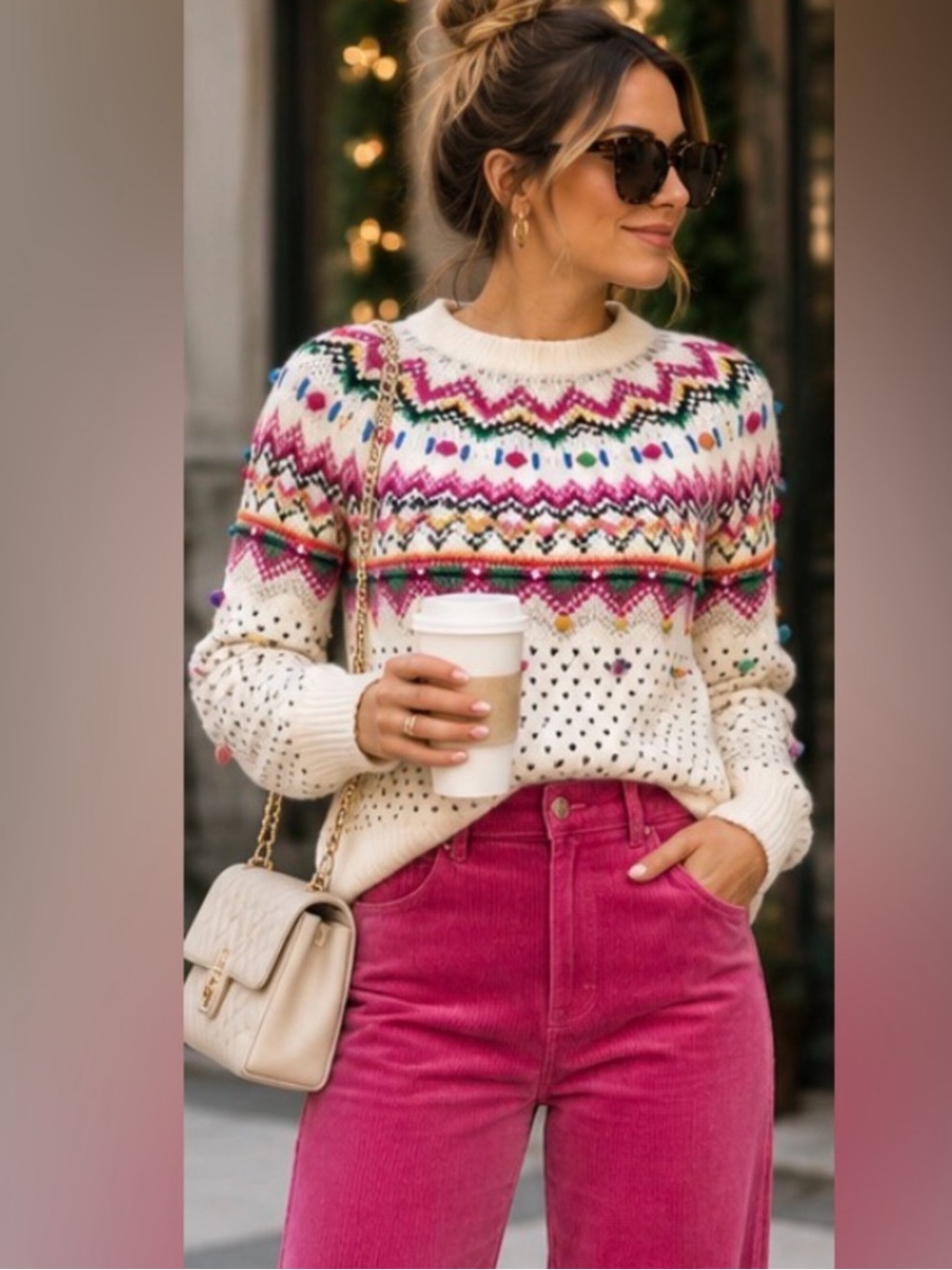 Talbots Carnival Fair Isle Pom Pom Wool Blend Sweater SZ XS Whimsical Holiday